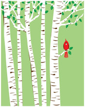 Load image into Gallery viewer, Small Spring Cardinal Print Birch Tree Art Red Bird Art