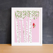 Load image into Gallery viewer, Small Summer Cardinal Print Birch Tree Art Red Bird Art