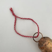 Load image into Gallery viewer, 2 1/4" rounded tin brass bell rustic ornament red & white striped cord