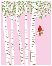 Load image into Gallery viewer, Small Summer Cardinal Print Birch Tree Art Red Bird Art