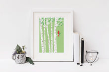 Load image into Gallery viewer, Small Spring Cardinal Print Birch Tree Art Red Bird Art