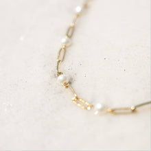 Load image into Gallery viewer, 18K Gold PVD Steel Station Pearl Paperclip Chain Bracelet