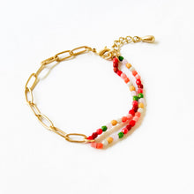 Load image into Gallery viewer, Bead and gold chain bracelet, Fall, Paperclip bracelet