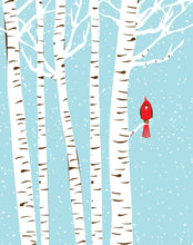 Load image into Gallery viewer, Small Winter Cardinal Print Birch Tree Art Red Bird Art
