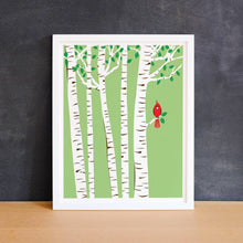 Load image into Gallery viewer, Small Spring Cardinal Print Birch Tree Art Red Bird Art