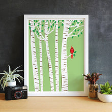 Load image into Gallery viewer, Small Spring Cardinal Print Birch Tree Art Red Bird Art