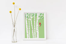 Load image into Gallery viewer, Small Spring Cardinal Print Birch Tree Art Red Bird Art