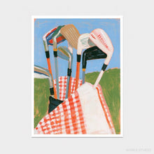 Load image into Gallery viewer, Golf Wall Art Clubs Print | Gingham Golf Bag Painting
