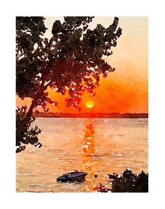 Sunset with boat and trees
