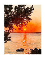 Sunset with boat and trees