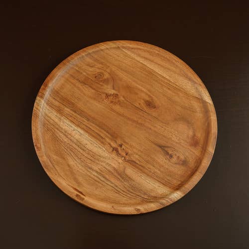 Large Natural Wood Round Tray