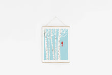 Load image into Gallery viewer, Small Winter Cardinal Print Birch Tree Art Red Bird Art
