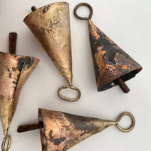 Load image into Gallery viewer, 2 1/4&quot; cone brass bell ornament with velvet ribbon
