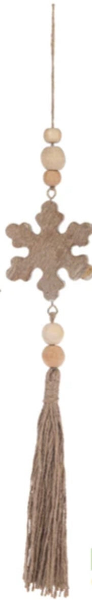 Wood snowflake bead tassel