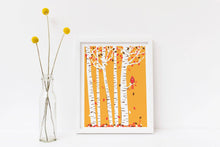 Load image into Gallery viewer, Small Autumn Cardinal Print Birch Tree Art Red Bird
