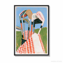 Load image into Gallery viewer, Golf Wall Art Clubs Print | Gingham Golf Bag Painting
