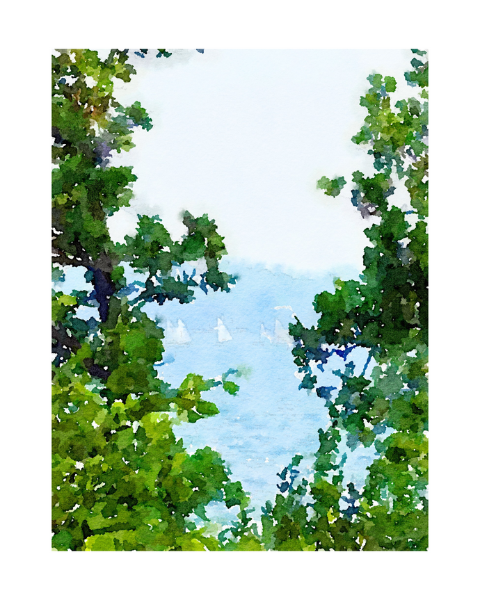 Sailboats through trees print