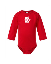 Load image into Gallery viewer, red long sleeve onesie - snowflake
