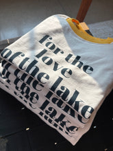 Load image into Gallery viewer, yellow ringer tee for the love of the lake
