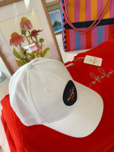 Load image into Gallery viewer, okoboji love white  cap with navy patch
