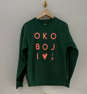 Bottle green crew with coral