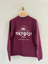Load image into Gallery viewer, Okoboji love crew - mulberry with white logo
