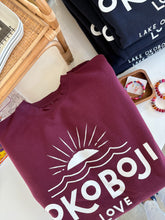 Load image into Gallery viewer, Okoboji love crew - mulberry with white logo
