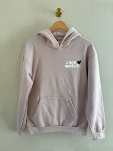 Blush hoodie lake okoboji w/ navy heart