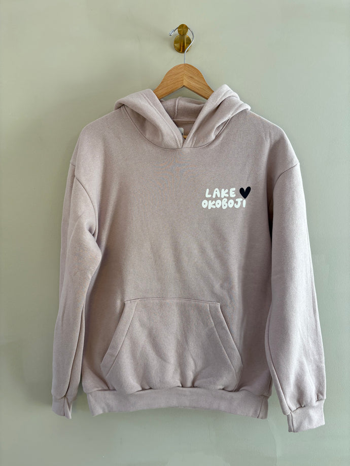 Blush hoodie lake okoboji w/ navy heart