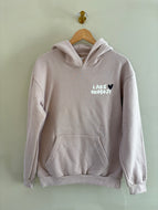 Blush hoodie lake okoboji w/ navy heart
