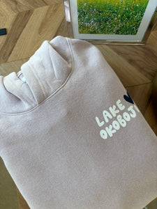 Blush hoodie lake okoboji w/ navy heart