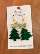 Christmas tree earrings with gold bow
