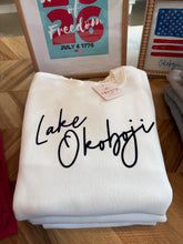 Load image into Gallery viewer, Lake Okoboji  Crew - white with navy flock

