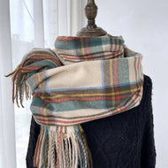 Plaid Winter Scarf-Vintage Tassel Shawl