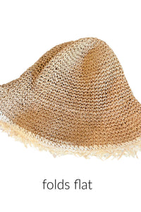 Frayed Edge Foldable Straw Bucket Hat