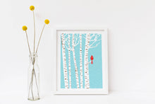 Load image into Gallery viewer, Small Winter Cardinal Print Birch Tree Art Red Bird Art
