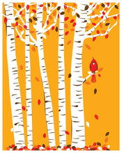 Load image into Gallery viewer, Small Autumn Cardinal Print Birch Tree Art Red Bird
