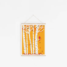 Load image into Gallery viewer, Small Autumn Cardinal Print Birch Tree Art Red Bird
