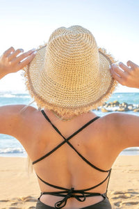 Frayed Edge Foldable Straw Bucket Hat