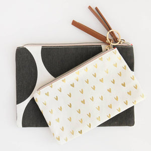 big spot/hearts canvas pouch duo