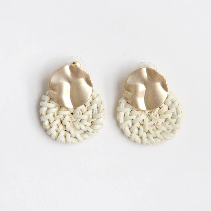 gold & natural rattan earrings