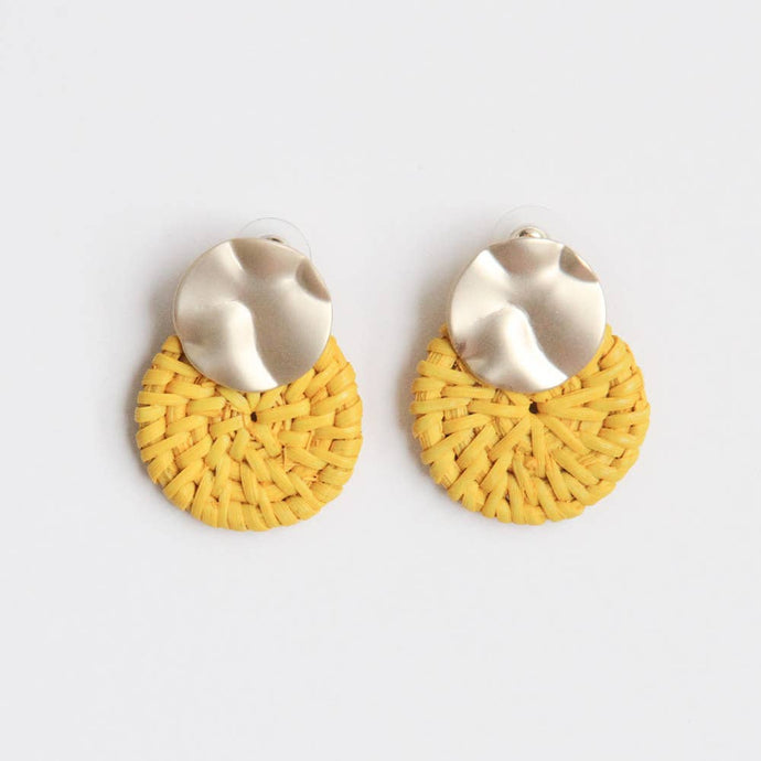 gold & yellow rattan earrings